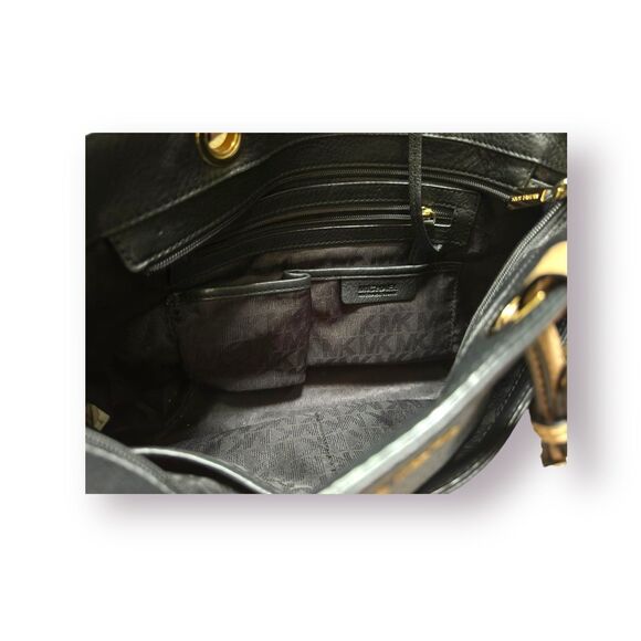 Michael Kors Jet Set Black Pebble Leather Zip Tote Purse Large Shoulder Bag - Picture 6 of 6